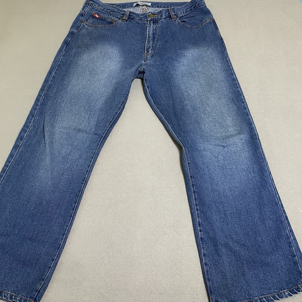 VINTAGE Mens Wide Leg Baggy Jeans 40x30 Blue Denim Skate 90's Y2K WORN-IN Grunge - Picture 2 of 16